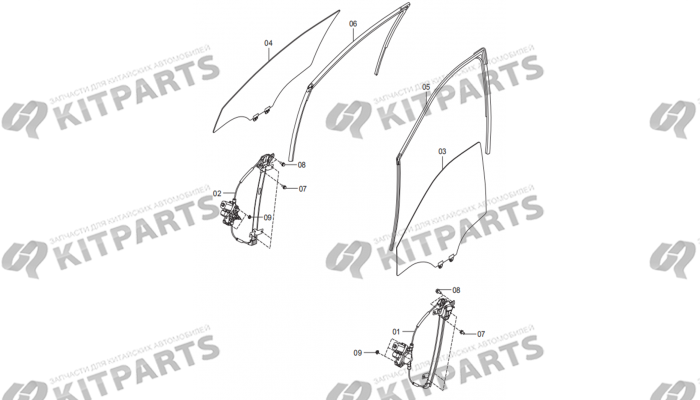 Передняя дверь - Стеклоподъемник, стекло, уплотнитель FAW T77